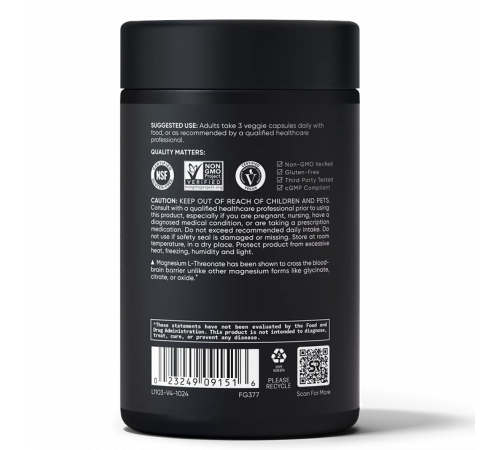 L-Треонат магния, Sports Research, MAG LT, 90 вегетарианских капсул