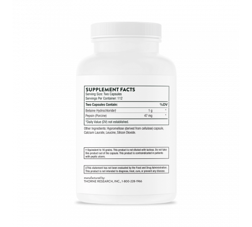 Thorne Research, Betaine HCL & Pepsin, 225 капсул