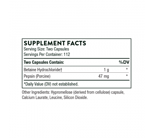 Thorne Research, Betaine HCL & Pepsin, 225 капсул